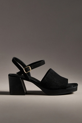 By Anthropologie Buckle Open-toe Block Heels In Black