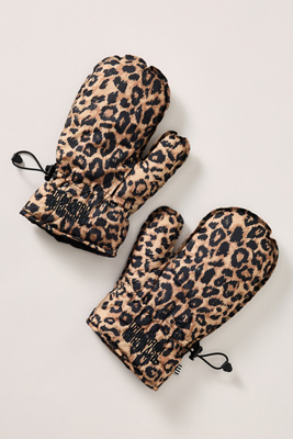 Mads Nørgaard Puffy Leopard Mittens In Brown