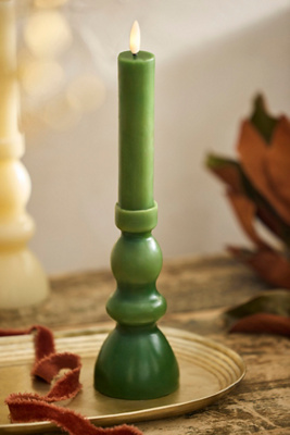 Terrain Flameless Turned Pillar Candle In Green