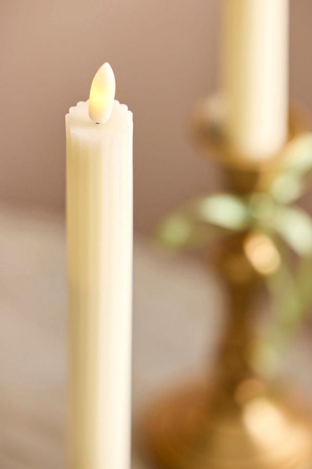 Flameless Ridged Cream Taper Candles, Set of 2 #1