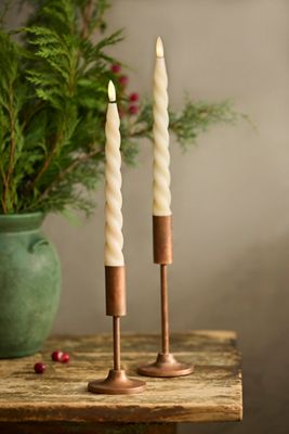 Flameless Ivory Twist Taper Candles, Set of 2