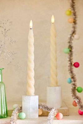 Flameless Ivory Twist Taper Candles, Set of 2