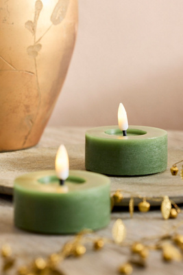 Terrain Flameless Wax Tea Lights, Set Of 2 In Green