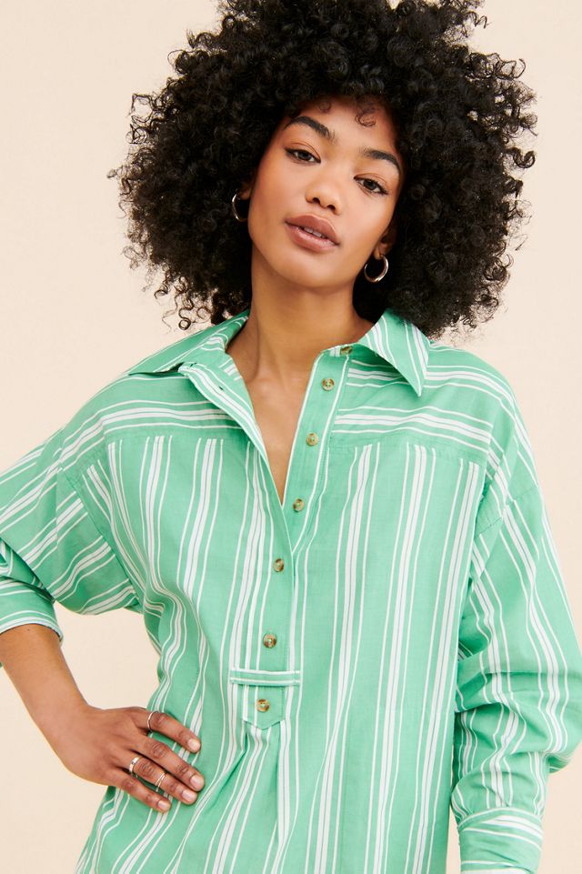 Striped Midi Shirt Dress #2