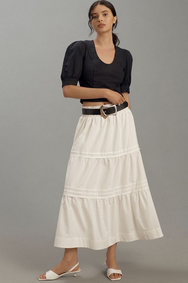 Puff-Sleeve Scoop-Neck Linen Top #2