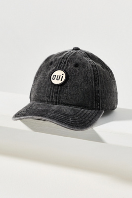 Clare V Oui Patch Denim Baseball Cap In Green