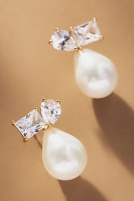 Shaped Crystals Pearl Drop Earrings