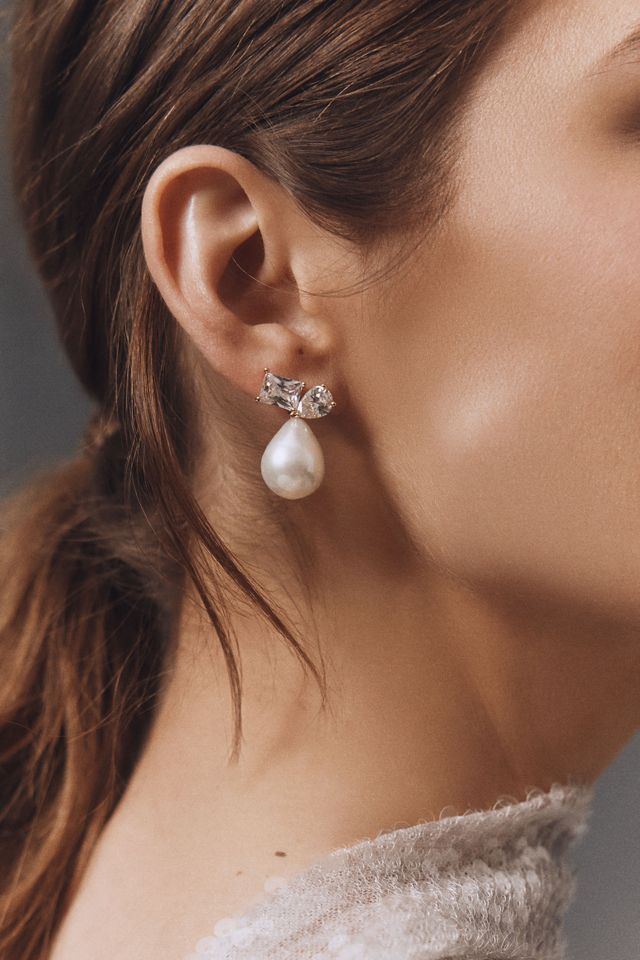 Shaped Crystals Pearl Drop Earrings #1