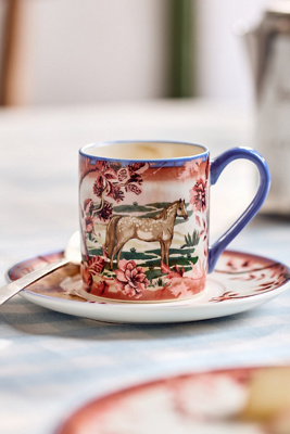 Anthropologie Portobello Stoneware Espresso Cup & Saucer In Multi