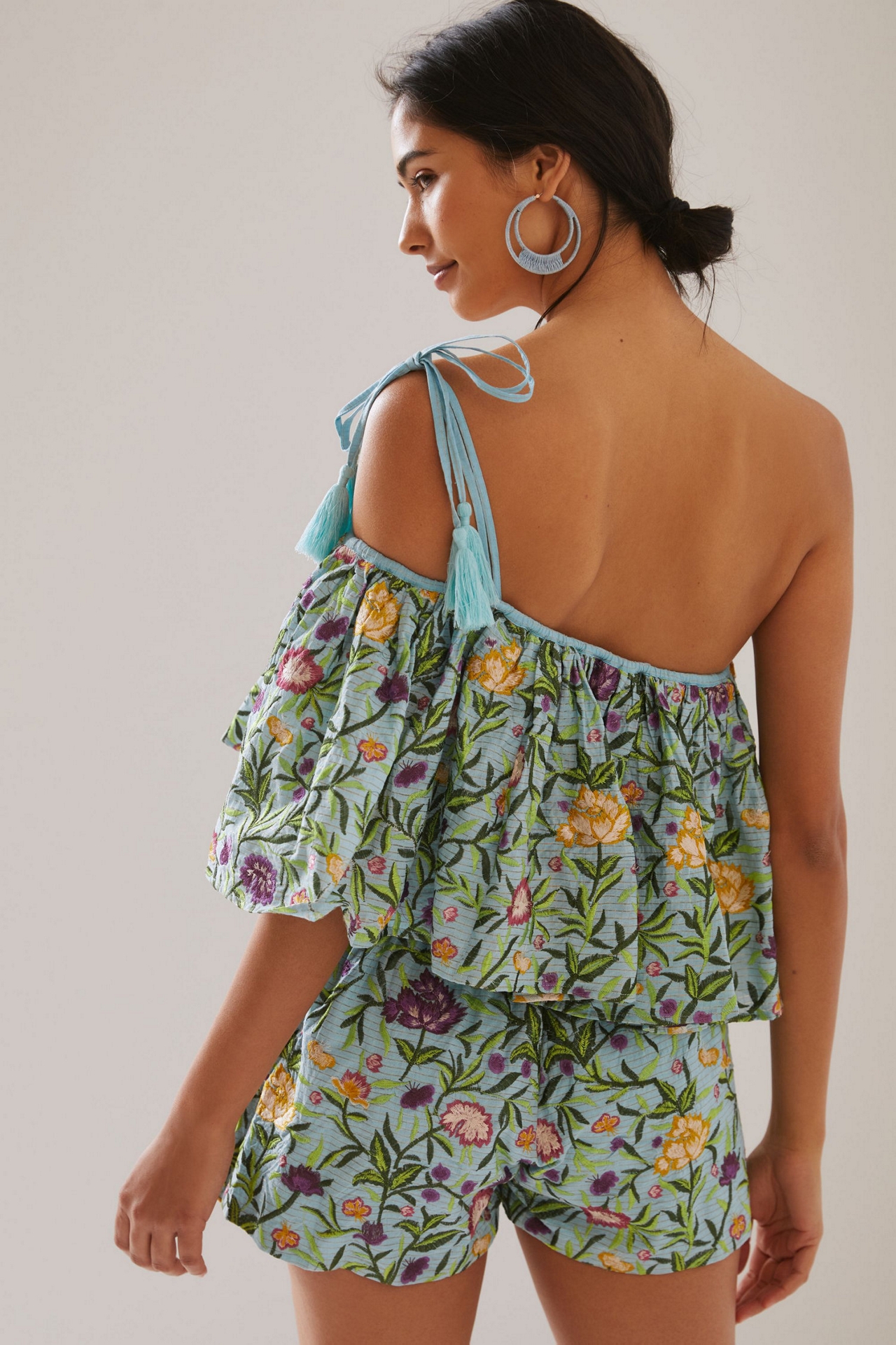 La Fuori One-Shoulder Embroidered Romper