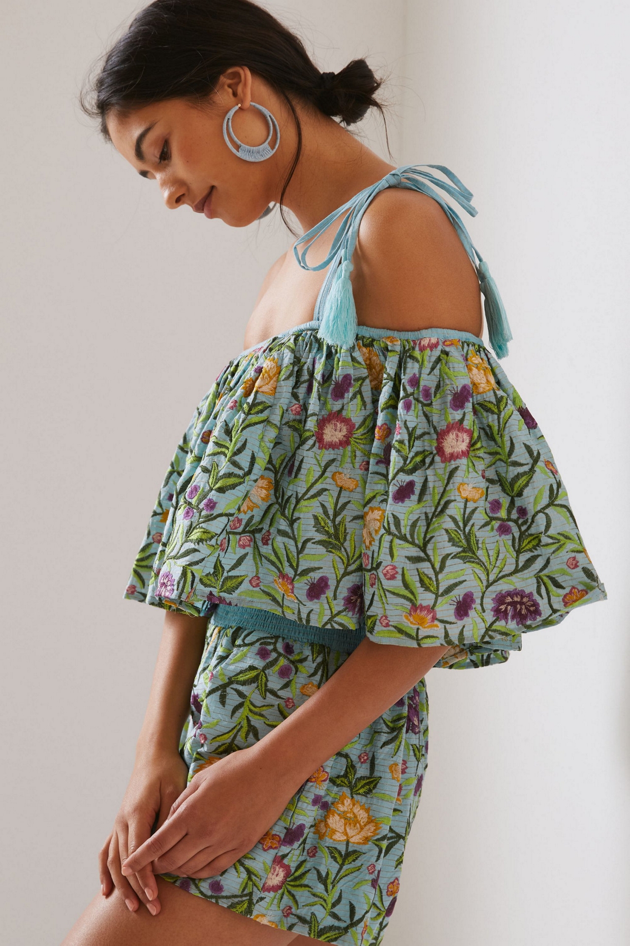 La Fuori One-Shoulder Embroidered Romper