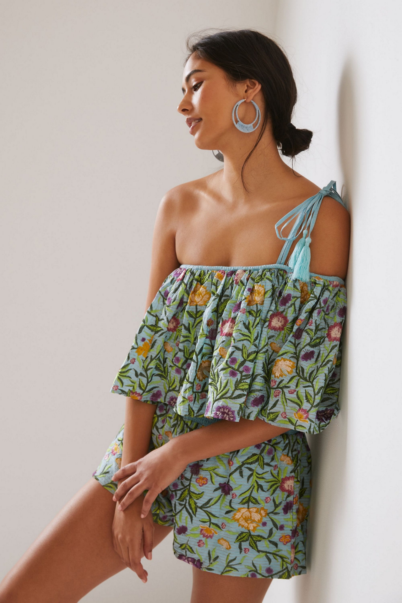 La Fuori One-Shoulder Embroidered Romper
