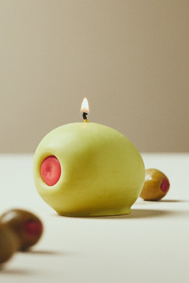 Anthropologie Nata Olive Shaped Candle In Green