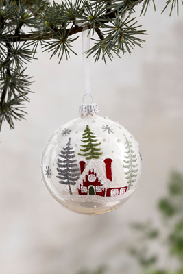 Terrain Snowy Cabin Glass Globe Ornament In Multi