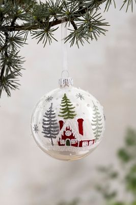 Snowy Cabin Glass Globe Ornament