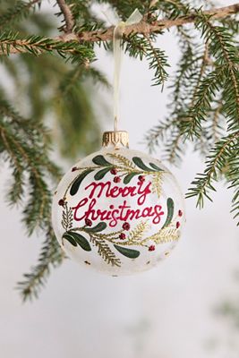 Merry Christmas Painted Glass Globe Ornament