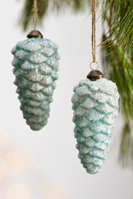 Terrain Frosty Pinecone Glass Ornaments, Set Of 2