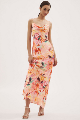 Liv Foster Adeline Cowl-neck Sateen Maxi Dress In Orange