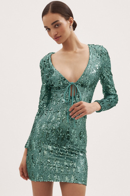 DRESS THE POPULATION DAYTON LONG-SLEEVE SEQUIN MINI DRESS 