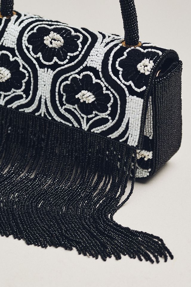 Beaded Fringe Floral Top-Handle Bag #2