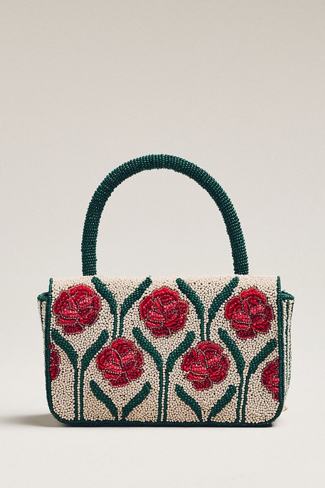 Beaded Fringe Floral Top-Handle Bag #1