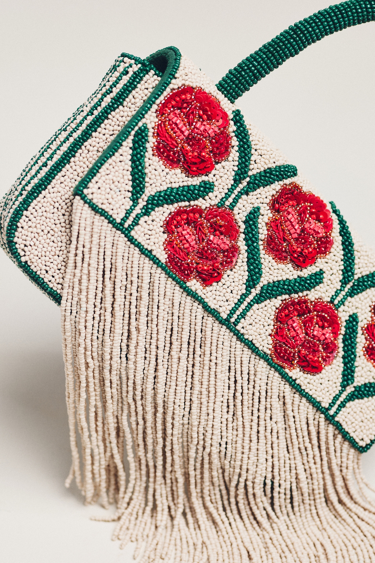 Beaded Fringe Floral Shoulder Bag