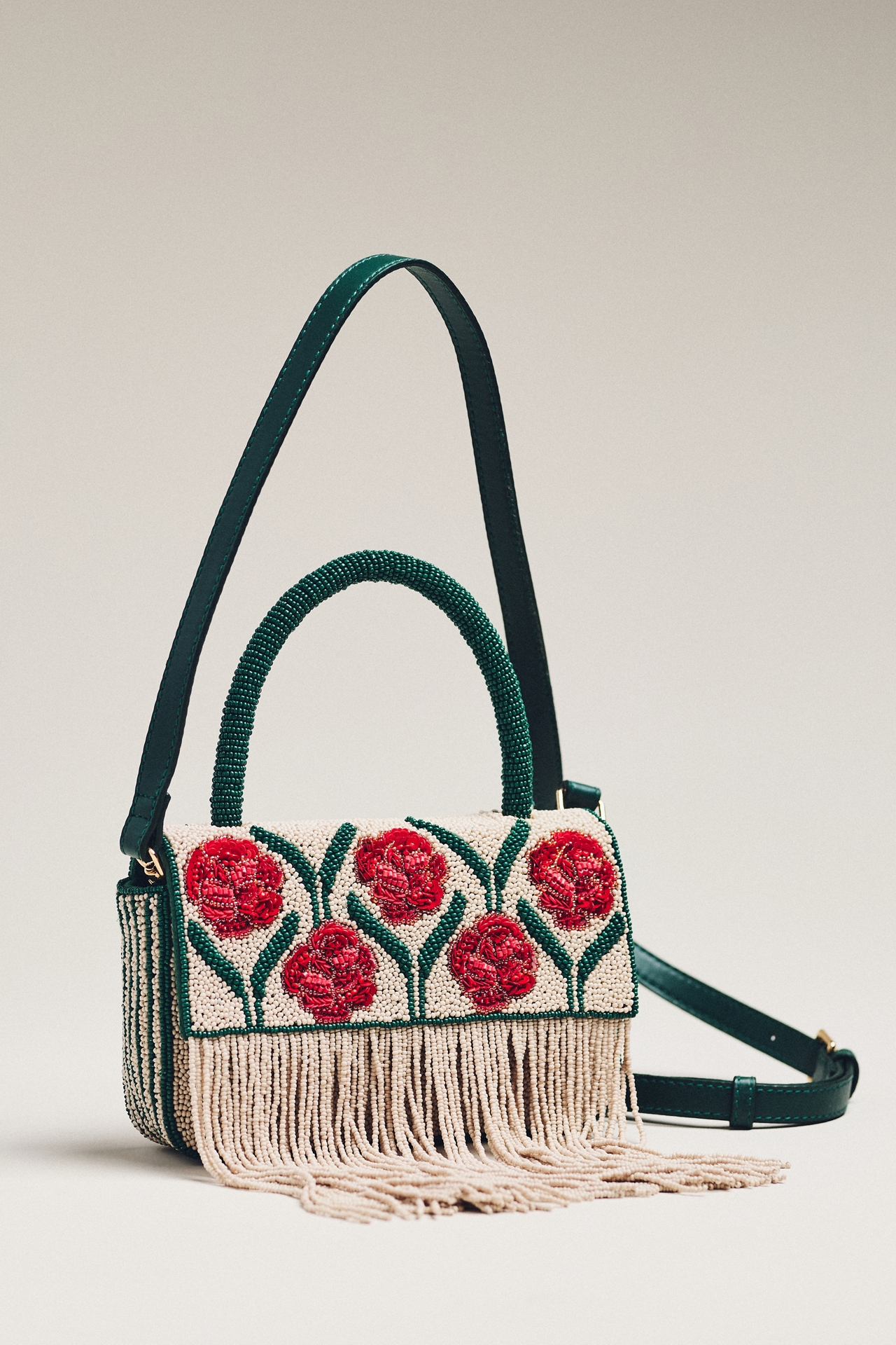 Beaded Fringe Floral Shoulder Bag