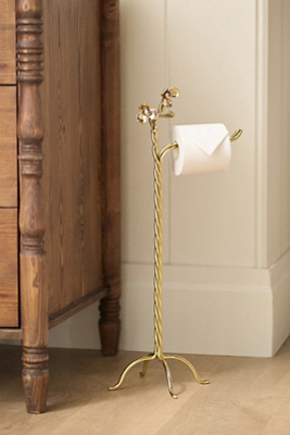 Anthropologie Elwood Mixed Metal Floral Standing Toilet Paper Holder In Gold