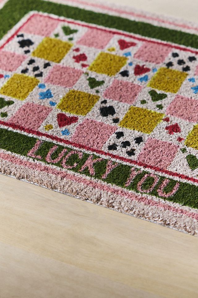 Lucky You Checkered Coir Printed Doormat #1