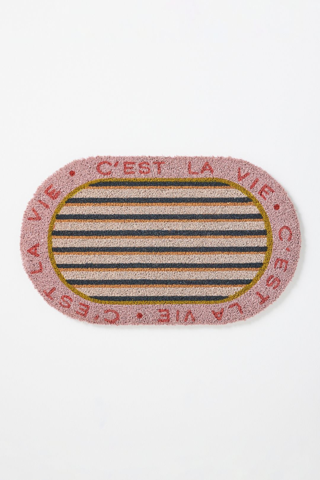 Claudette Striped Shaped Coir Printed Doormat - Pink, Standard, 18" x 30"