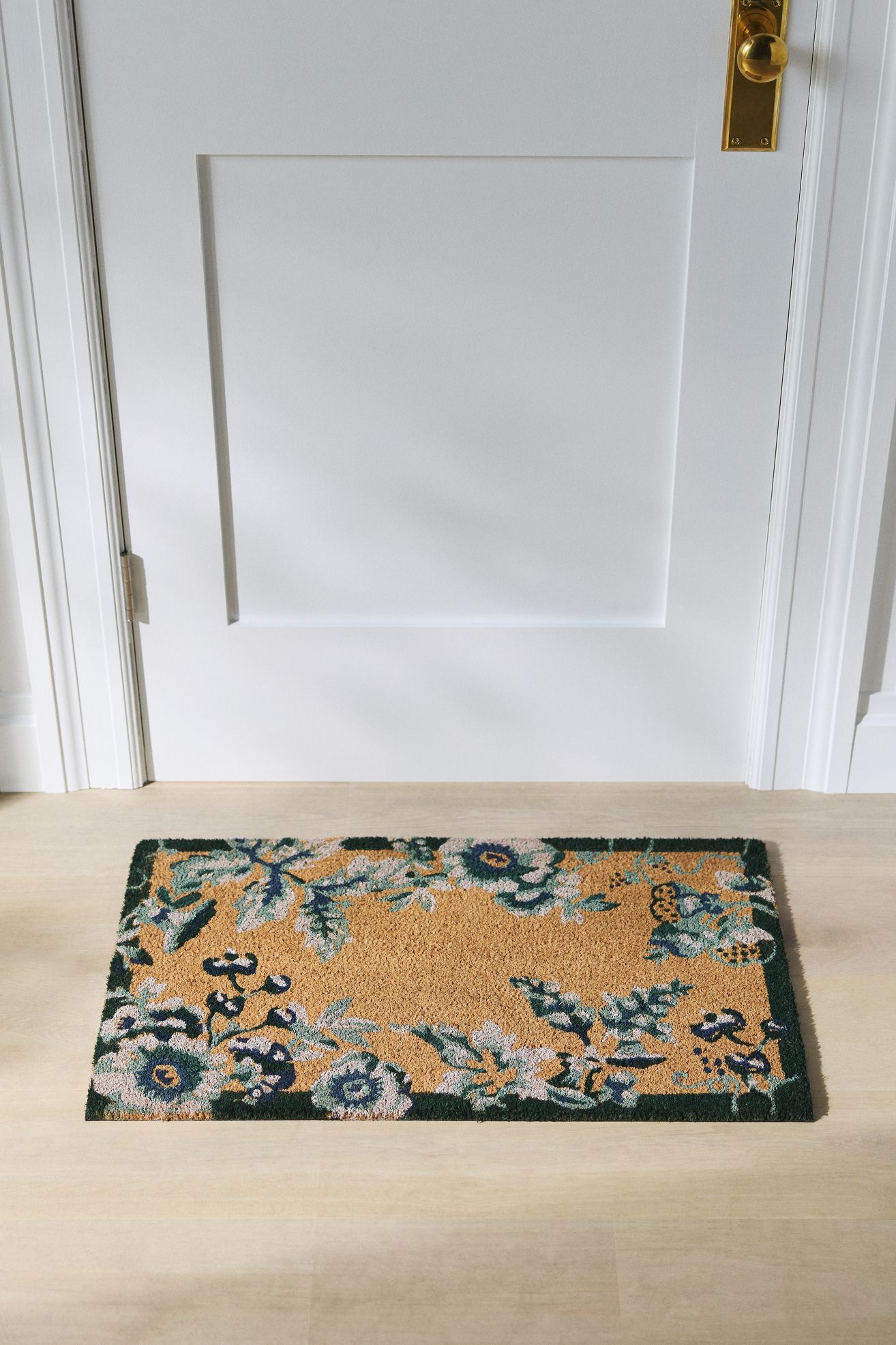 Floral Border Coir Printed Doormat - Dark Turquoise, Standard, 18" x 30"