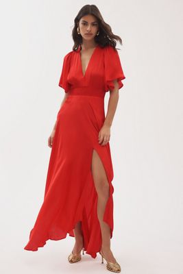 Nightcap Serenade Short-Sleeve Deep-V Maxi Dress