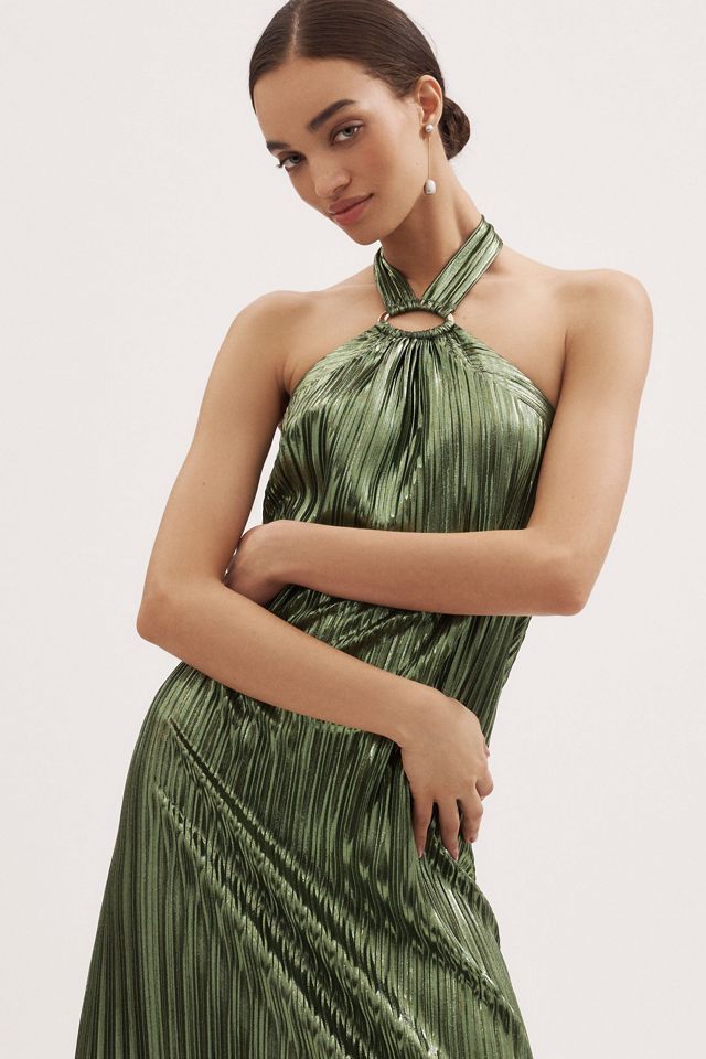 Nightcap Metallic Pleated Halter Gown #3