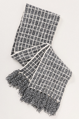 Varley Lindsey Fringe Check Knit Scarf In Gray