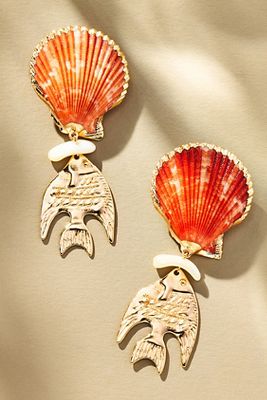 Fish Charm Shell Drop Earrings