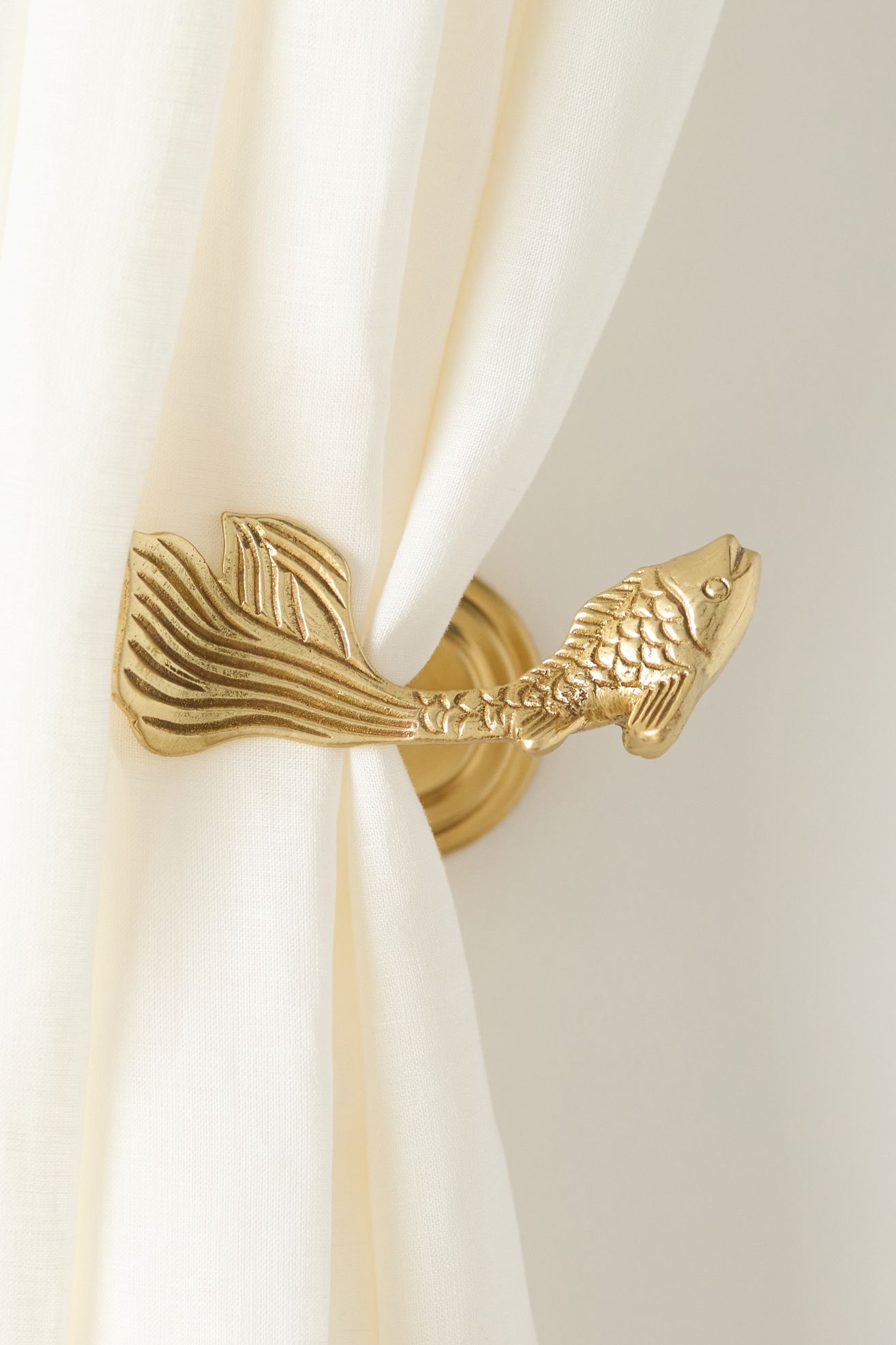 Koi Fish Solid Brass Tieback - Antiqued Brass, Standard