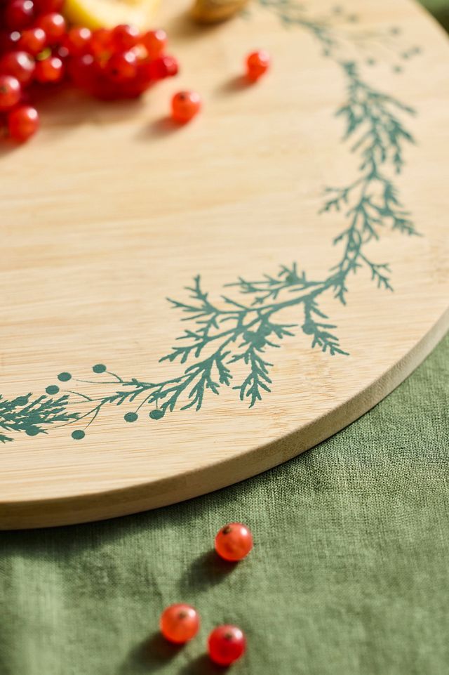 Evergreen Wreath Bamboo Serving Board #1