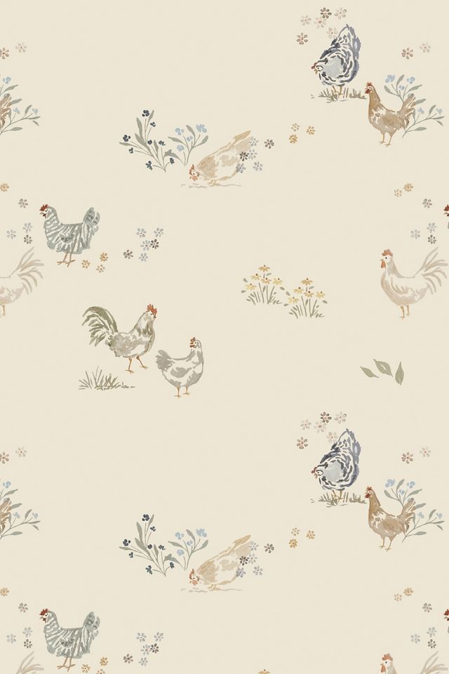 Spring Chickens Animals Floral Wallpaper #1