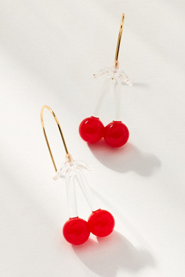 By Anthropologie Fruit Icon Glass Drop Earrings In Red