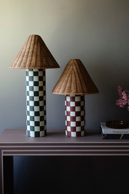 Merve Kahraman Ceramic Checkered Rattan Table Lamp