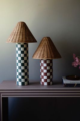Merve Kahraman Ceramic Checkered Rattan Table Lamp