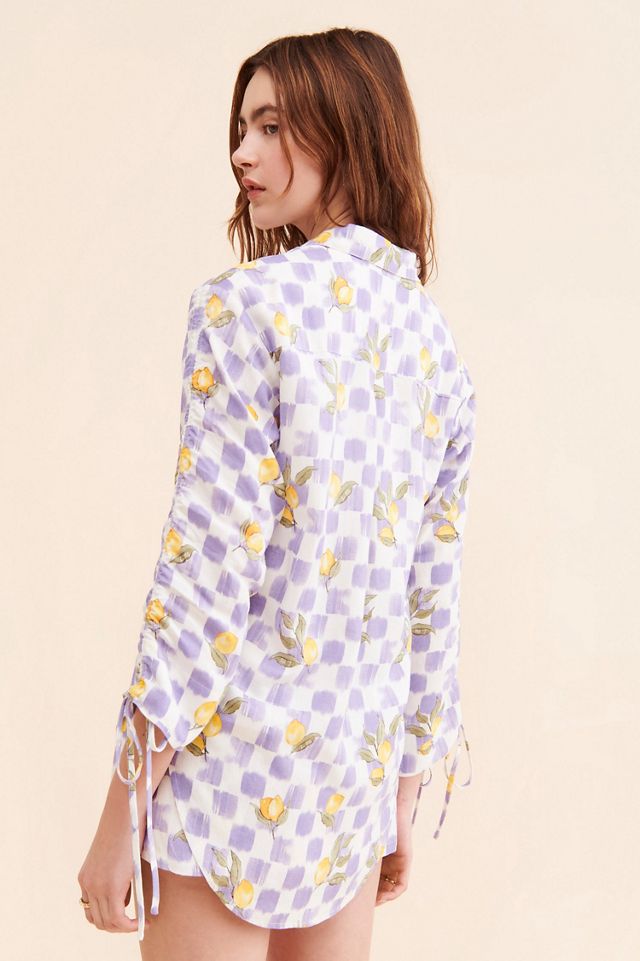 La Porte Lemon Printed Cinch Sleeve Shirt #1