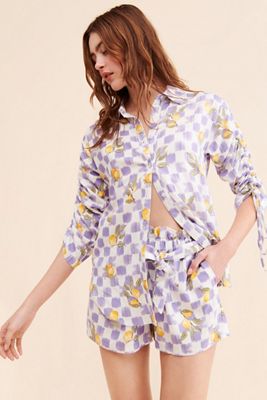 La Porte Lemon Printed Paper Bag Shorts