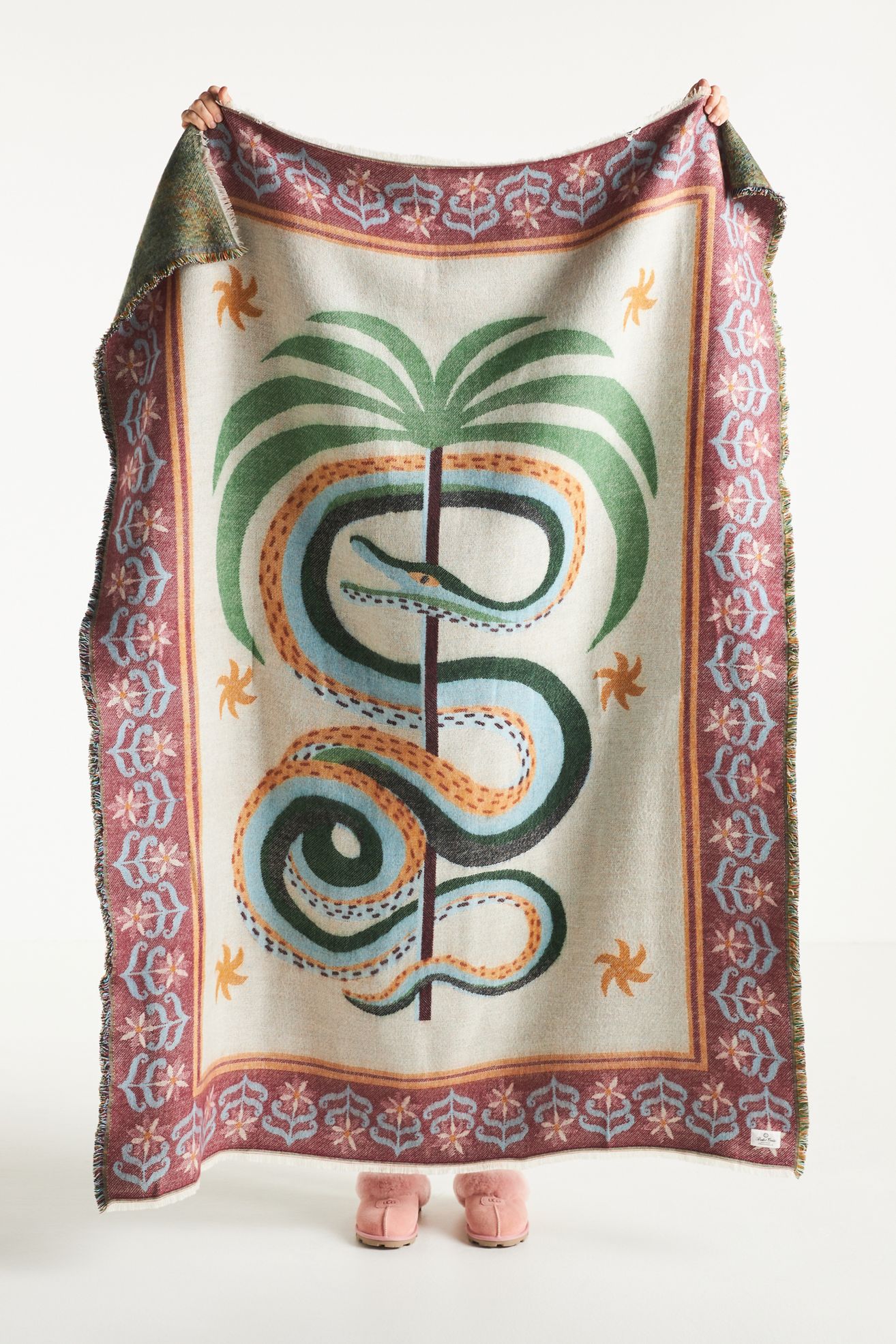 Printed Goods Cotton Jacquard Throw Blanket - Ivory, Standard, One Size