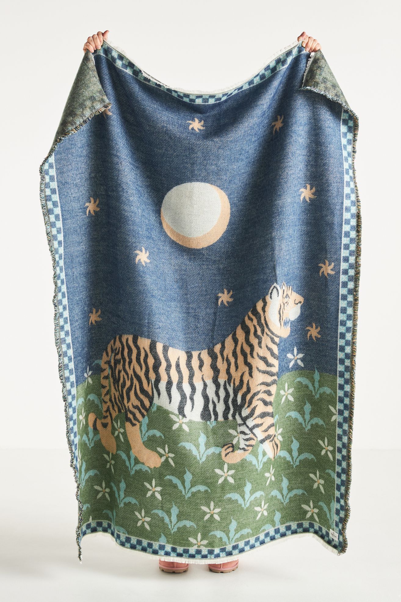 Printed Goods Cotton Jacquard Throw Blanket - Navy, Standard, One Size