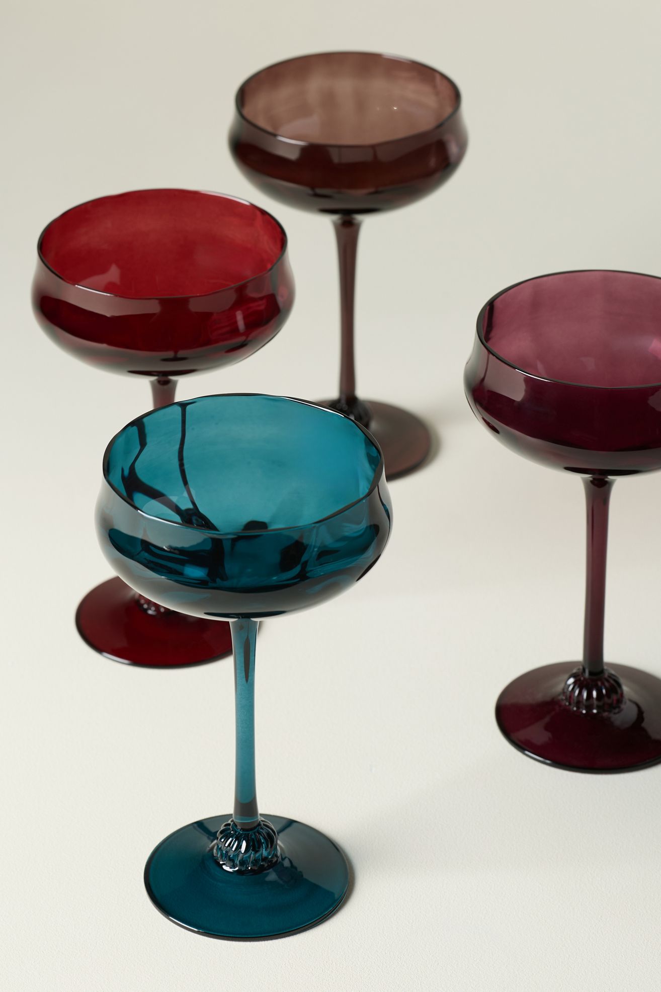 Cybelle Coupe Glasses, Set of 4 - Mix Jewel Tones, Set Of 4