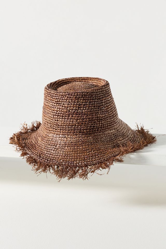 Wyeth Fringe Wide-Brim Straw Bucket Hat #1