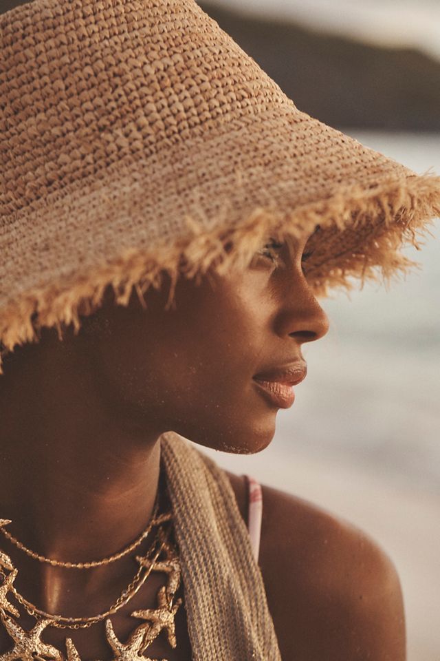 Wyeth Fringe Wide-Brim Straw Bucket Hat #1