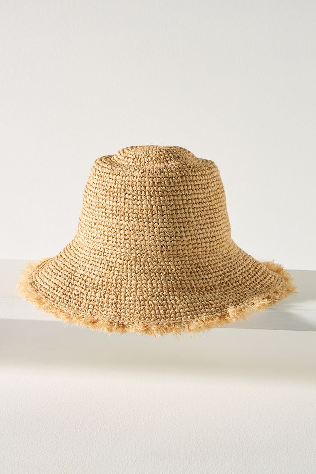Wyeth Fringe Wide-Brim Straw Bucket Hat #3