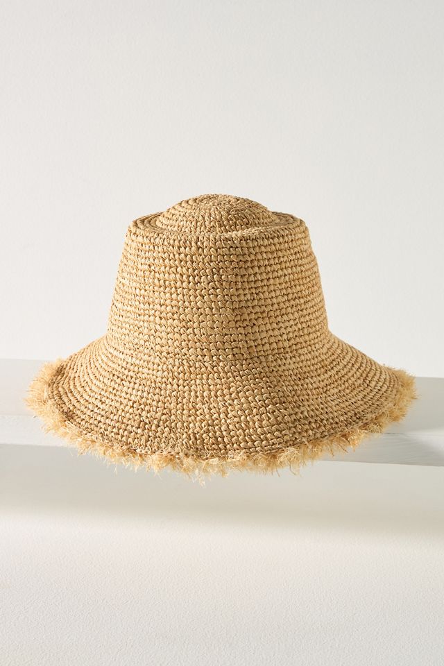 Wyeth Fringe Wide-Brim Straw Bucket Hat #2